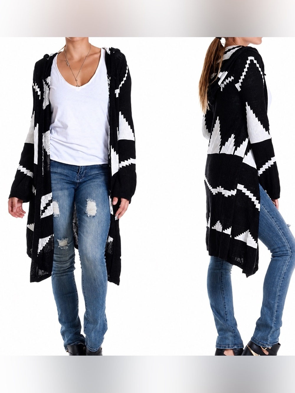 Elan Aztec printed hooded cardigan, medium